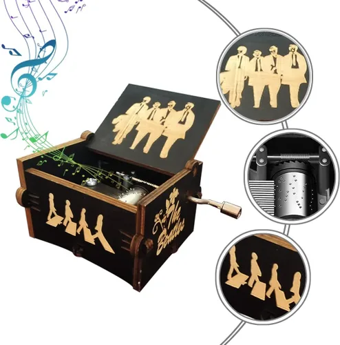 Miniatura 2 de Bolunlun Caja de música de los Beatles, caja de música de madera con manivela, juguetes de madera para fanáticos de las estrellas, regalos