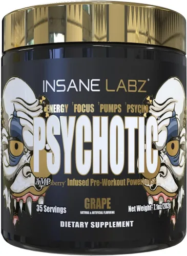 Miniatura 5 de Insane Labz Psychotic Gold - Polvo estimulante para pre entrenamiento, energía extrema, concentración, levantamiento de pesas y resistencia con beta