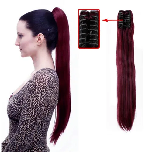 Miniatura 8 de Cola de caballo de una pieza de 24 pulgadas con clip de pinza ondulada y gruesa, resistente al calor, de fibra sintética, para fiestas de cosplay