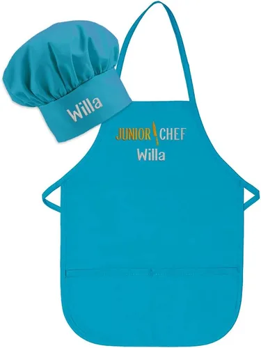 Miniatura 11 de Delantal personalizado bordado Junior Chef Kids Delantal Juego de blanco.