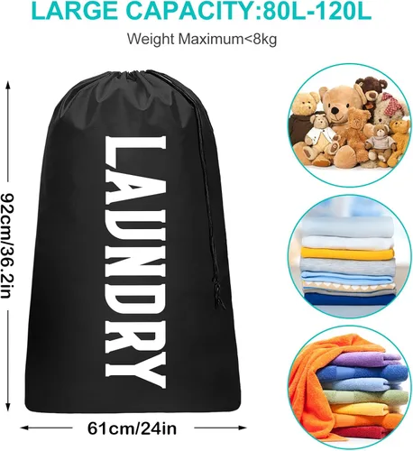 Miniatura 7 de Paquete de 2 bolsas de lavandería de viaje XL, organizador de ropa sucia lavable a máquina, lo suficientemente grande como para contener 4 cargas