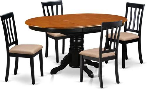 East West Furniture AVAT5-BLK-C - Juego de mesa de comedor de 5 piezas para 4 personas, incluye una mesa de cocina ovalada con hojas de mariposa y 4