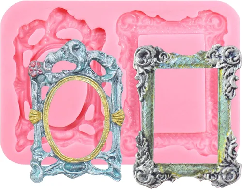 Funshowcase Sugarcraft - Molde de silicona para 2 espejos o marcos de fotos o marcos de fotos Marcos-2-Cavidad