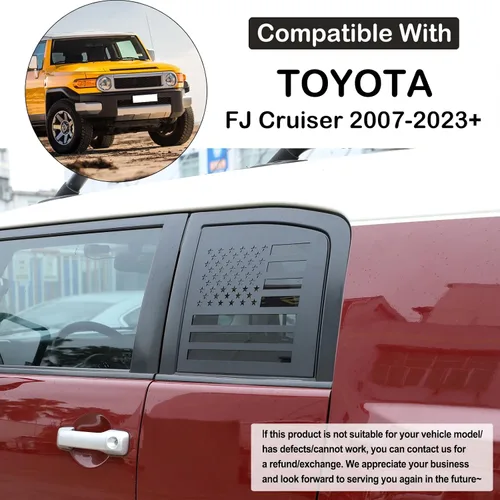 Miniatura 2 de Cubierta para ventana lateral trasera, bandera estadounidense, compatible con Toyot@a FJ Cruiser 2007-2021, 2 piezas para ventana lateral trasera