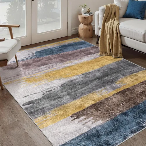 Miniatura 12 de Ciicool Alfombra de pasillo lavable de 2 x 6, alfombra moderna abstracta para pasillo, antideslizante, delgada, ligera, con estampado gris marino