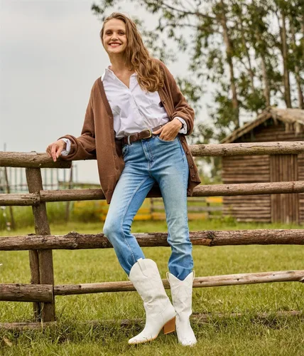 Miniatura 7 de Mostrin Botas vaqueras para mujer, punta puntiaguda, botas vaqueras a media pantorrilla, tacón grueso, botas occidentales