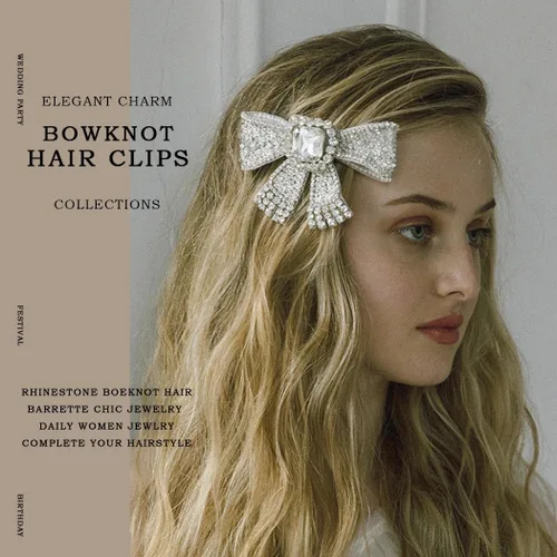 Miniatura 2 de Pinzas para el cabello con lazo de cristal, peine y pasador, joyería para el cabello con diamantes de imitación para boda, novia, accesorios
