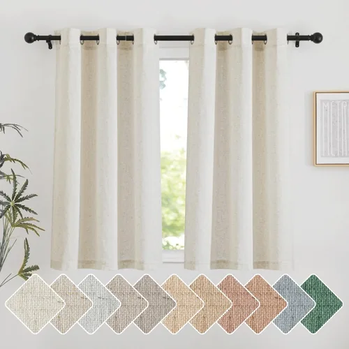 Miniatura 8 de NICETOWN Cortinas de lino natural con textura de lino para dormitorio, mezcla de lino rústica con ojales en la parte superior, semitransparentes