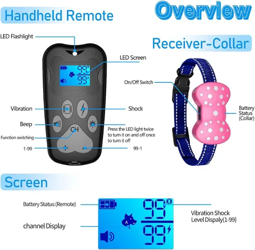 Miniatura 2 de Collar de choque para perro, collar de entrenamiento de 3000 pies con control remoto para collar de choque para perros, 3 modos de entrenamiento
