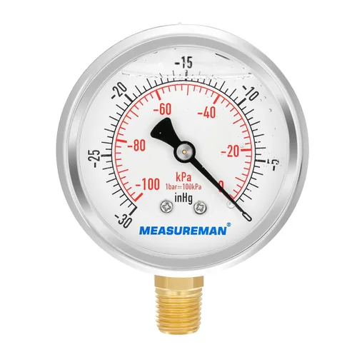 Miniatura 27 de MEASUREMAN - Manómetro de presión 1/4 NPT, manómetro de presión lleno de glicerina 0-100psi/kPa con esfera de 2.5 pulgadas y caja de acero