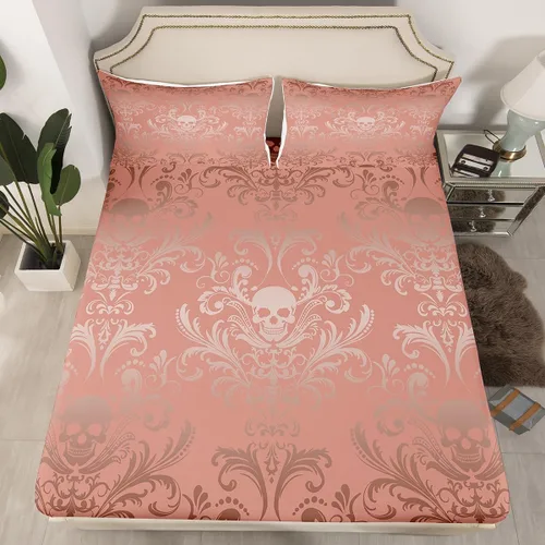 Miniatura 30 de Sábanas de cama góticas de damasco para adultos, sábana bajera ajustable victoriana antigua, sábanas góticas florales vintage, juego de ropa de cama