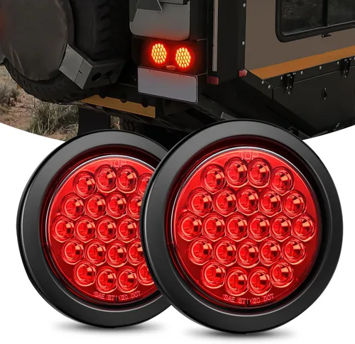 Nilight Luz de faro trasero, redonda, 4 pulgadas, 2 piezas, 24 luces LED rojas, parada, freno, giro, ojales de montaje empotrado, impermeabilidad