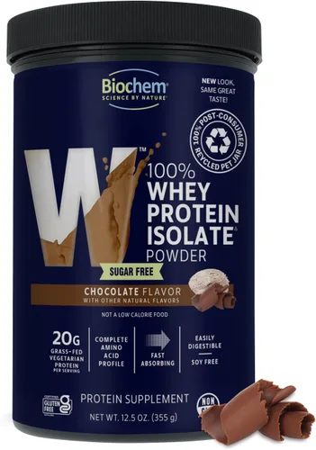 Miniatura 12 de Biochem Proteína en Polvo de Aislado de Suero 100%, Sabor Chocolate, 20g de Proteína de Vacas Alimentadas a Pasto, Apto para Dieta Cetogénica, Sin