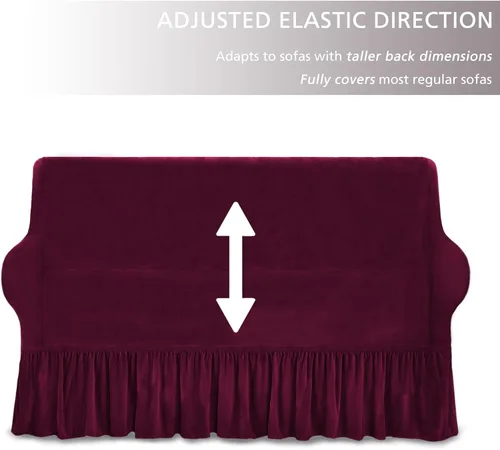 Miniatura 5 de NICEEC Funda para sofá biplaza, súper suave, 1 pieza, color rojo vino, elástica, universal, de elastano, para sala de estar, fácil ajuste, lavable