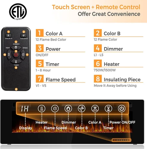 Miniatura 3 de RELAX4LIFE Chimeneas eléctricas empotradas y montadas en la pared de 60 pulgadas, insertos de chimenea eléctrica con control remoto, temporizador