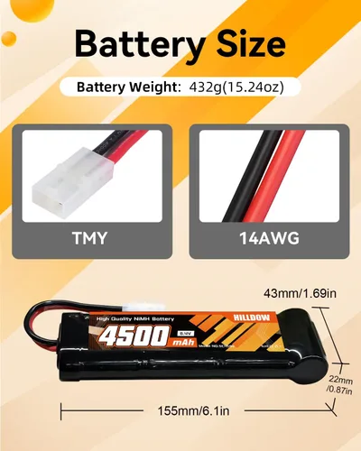 Miniatura 3 de Hilldow 8.4V NiMH Battery 4500mAh High Power Battery with TMY Connector for RC Car RC Truck Racing Hobby