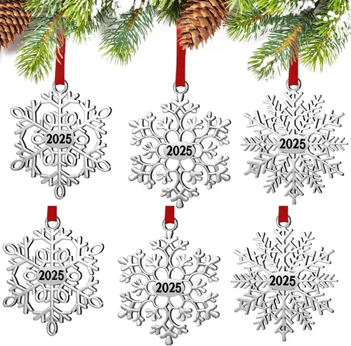 Miniatura 7 de Hotop 12 piezas Adorno de Navidad de copo de nieve de metal 2025 para árbol de Navidad, adornos colgantes de Navidad para árbol de Navidad, adornos