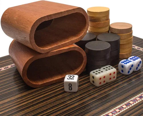 Miniatura 5 de Set de juego de backgammon lacado con incrustaciones de madera en blanco y negro, 13 pulgadas (versión inglés)