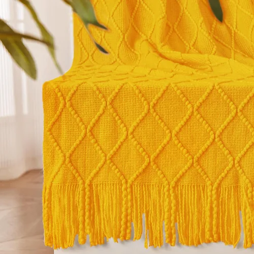 Miniatura 34 de inhand Mantas de punto para sofá y cama, manta de punto suave y acogedora con borlas, mantas decorativas ligeras y mantas decorativas de granja