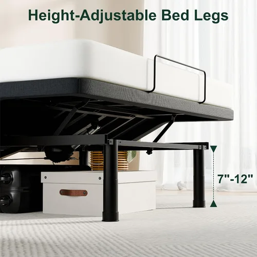 Miniatura 6 de SunsGrove Base de cama ajustable Queen, control remoto con cable, inclinación independiente de cabeza y pie, base de marco de cama eléctrica, patas