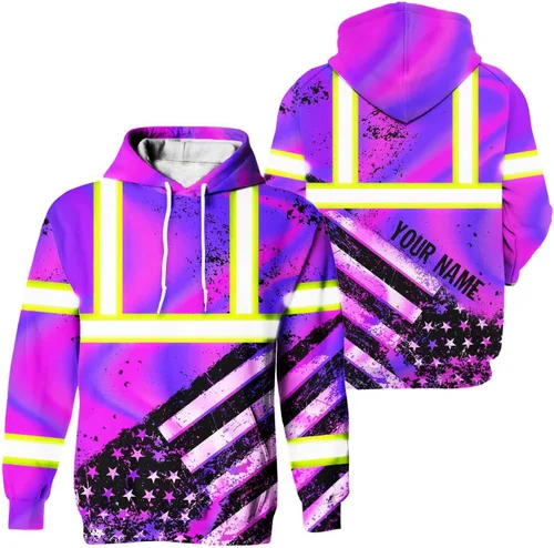 Miniatura 27 de Sudadera con Capucha de Alta Visibilidad con Bandera de EE.UU. de Color Personalizado para Hombres y Mujeres con Cintas Reflectantes, Ropa