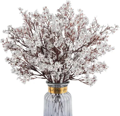 Miniatura 16 de 8 piezas flores artificiales de aliento de bebé, flores de seda amarillas de tacto real, flores falsas para jarrón, hogar, oficina, boda, Navidad