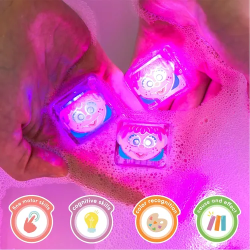 Miniatura 7 de Glo Pals Juguete sensorial de baño activado con luz y cubos para el baño y juego sensorial, personaje Abby Cadabby y 6 cubos, brilla en rosa