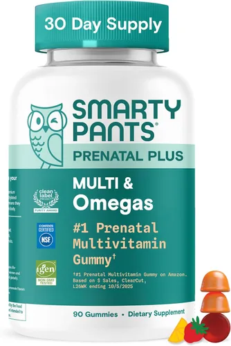 SmartyPants Gomitas multivitamínicas prenatales - Fórmula mejorada: Omega 3 (DHA/EPA), metilfolato, biotina, vitamina D3, C, vitamina B12, B6,