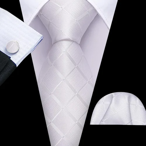 Miniatura 20 de Barry.Wang Juego de corbatas a cuadros para hombre con pañuelo gemelos de rayas clásicas