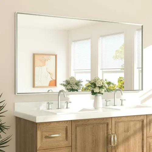 Miniatura 65 de TETOTE Espejo de Baño Dorado de 16" x 20" Latón Dorado Cepillado Rectangular con Marco Biselado Espejo de Tocador de Baño para Sobre el Lavabo