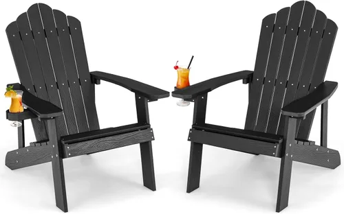 Miniatura 21 de Giantex Silla Adirondack para exteriores, sillas de patio de gran tamaño con portavasos oculto, veta de madera realista, capacidad de peso de 380