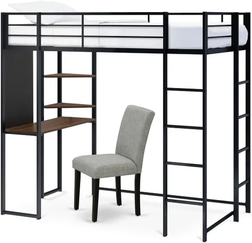 Miniatura 4 de East West Furniture BUTLBLK Buckland - Cama tipo loft individual, una cama de metal, una mesa, 2 estantes para libros y 2 escaleras con 3 y 4