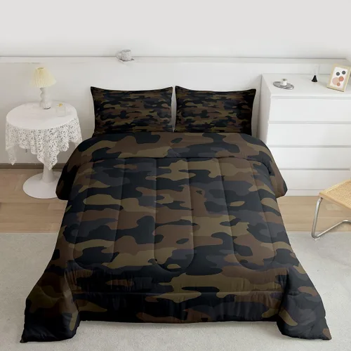 Miniatura 17 de Feelyou Juego de edredón de camuflaje de avión para niños, juego de ropa de cama con decoración de avión de camuflaje para adolescentes y niños