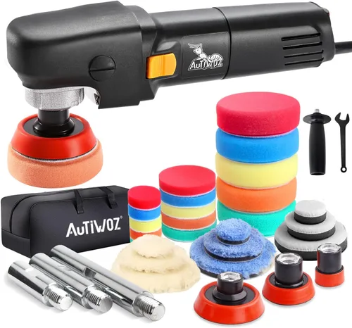 AUTIWOZ Mini pulidora de búfer, cera pulidora de automóvil, máquina pulidora rotativa de 600 W con kit de pulido de 33 piezas, con almohadillas de