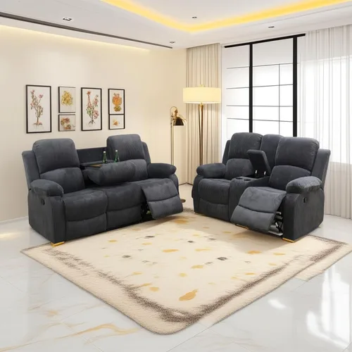 Miniatura 20 de Conjunto de sofá para sala de Estar, sillón reclinable de cuero transpirable, sofá de 3 plazas para cine en casa con portavasos para apartamento