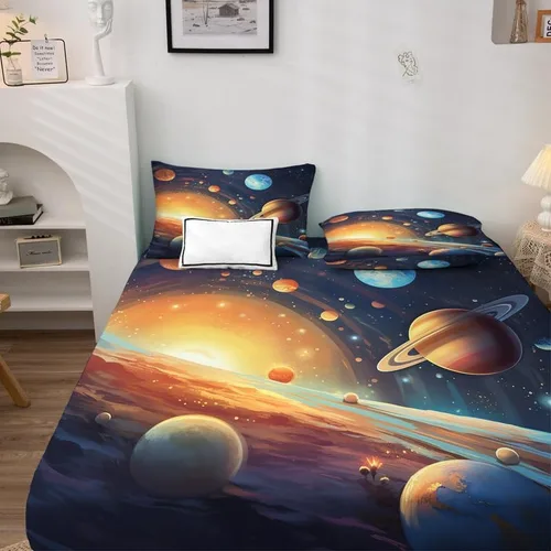 Miniatura 3 de Solar System Sheets - Juego de sábanas de tamaño California King, sábanas de cama del espacio exterior, microfibra suave y bolsillo profundo