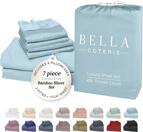 Miniatura 92 de Bella Coterie - Juego de sábanas de lujo de viscosa de bambú para cama tamaño split king 2 sábanas ajustadas para camas Sleep Number y camas 06