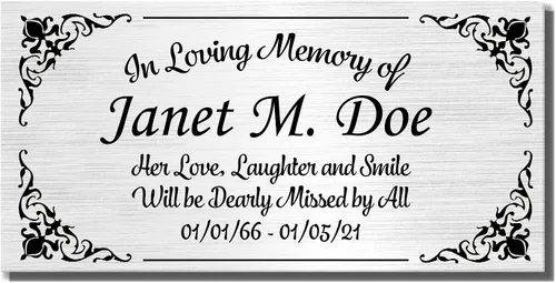 Miniatura 6 de Placa conmemorativa con borde elegante, mensaje personalizado y emblemas de reconocimiento de memoria de identificación, fabricado en Estados Unidos
