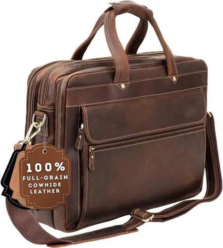 Miniatura 13 de Luxorro Maletín de cuero de grano completo para hombre, opción preferida de regalos para hombres, bolso de cuero artesanal para laptop con múltiples