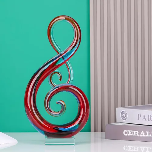 Miniatura 7 de LCCCK Escultura de vidrio grande de 13 pulgadas de alto, figuras de vidrio soplado a mano color rojo, decoración de música artística, gafas rojas
