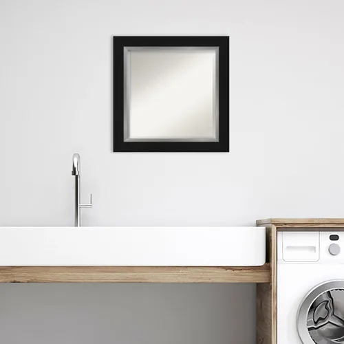 Miniatura 4 de Amanti Art Espejo de baño negro para sobre fregadero, 26 x 26 pulgadas, espejo de tocador cuadrado negro y plateado, marco moderno medio, se cuelga