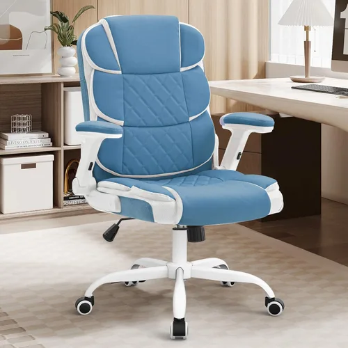 Miniatura 9 de SEATZONE Silla de Oficina Azul de Cuero Ergonómica Sillas de Escritorio Ejecutivas para Computadora Sillas Pequeñas Lindas y Rodantes Sillas