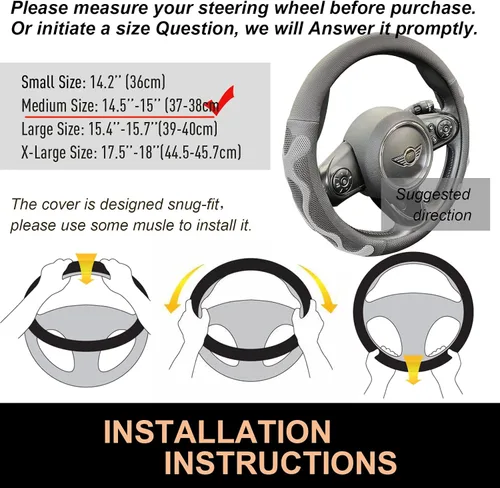 Miniatura 6 de PINCTROT Comfy Grip - Funda para volante, diseño antideslizante, universal de 14.5-15 pulgadas (gris silicona)