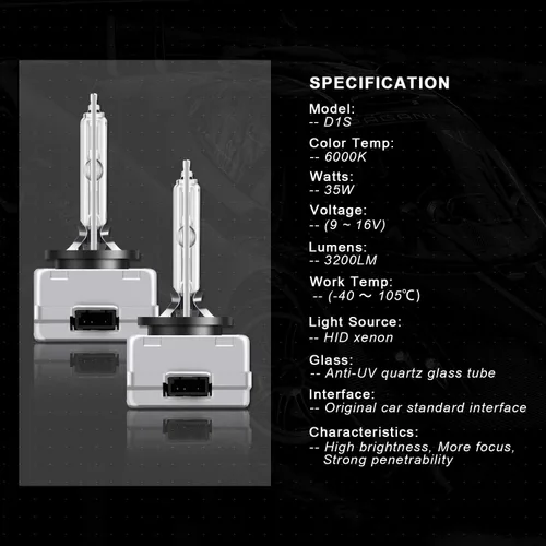 Miniatura 3 de WinPower Bombillas de repuesto para faros delanteros HID Xenón D1S de 35 W, 6000 K, paquete de 2