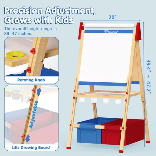 Miniatura 8 de Set de cabalete de arte para niños, tablero de dibujo ajustable de doble cara, cabalete de madera para pintar, edades 2-12, regalo de cumpleaños