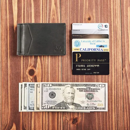 Miniatura 17 de YBONNE - Cartera fina con clip para dinero, de cuero auténtico, bloqueo RFID, minimalista