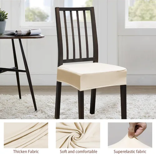 Miniatura 3 de Juego de 4 fundas elásticas para sillas de comedor, fundas para sillas de comedor, fundas para sillas de cocina, fundas de asiento extraíbles y Beige