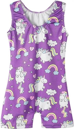 Miniatura 133 de HOZIY - Leotardos de gimnasia con pantalones cortos brillantes para niñas pequeñas; estampados de unicornio, aurora, arco iris, sirena, dinosaurio