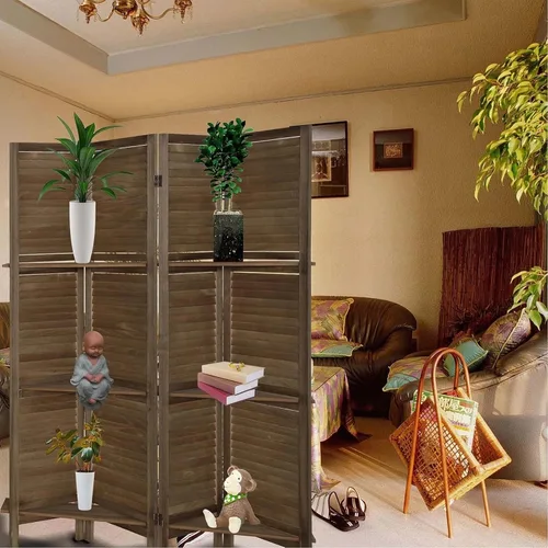 Miniatura 5 de Divisor de habitación de 4 paneles con estantes, separadores de habitación y pantallas de privacidad plegables, separadores de habitación plegables