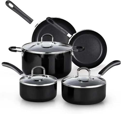 Cook N Home Juegos de Ollas y Sartenes Antiadherentes de Cocina incluyen Cacerola, Sartén, Ollas de Caldo de 8 Piezas, Calibre Pesado, Mango que se